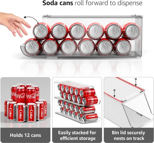 Vista 6 de Sorbus Organizador de latas de soda para refrigerador y soporte para huevos para refrigerador, 1 dispensador apilable para latas con capacidad