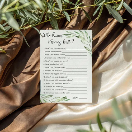 Vista 4 de GREENERY Baby Shower Games Who Knows Mommy Best – Paquete de 25 – Género NEUTRAL Baby Shower Juego Nuevo Parejas Coed Reveal Divertido Juego