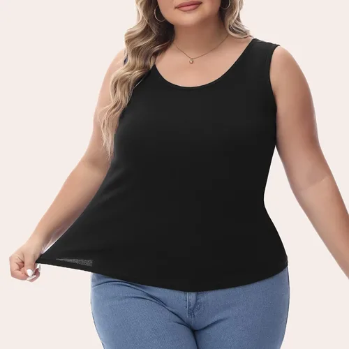 Vista 3 de Camisetas sin mangas de talla grande para mujer, cuello redondo, ajuste holgado, ligeras y transpirables, paquete de 3