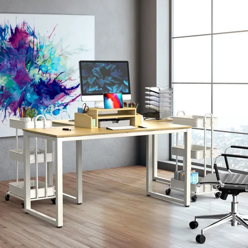 Vista 8 de SHW Escritorio para computadora de oficina de grado comercial de 48 pulgadas, roble Negro