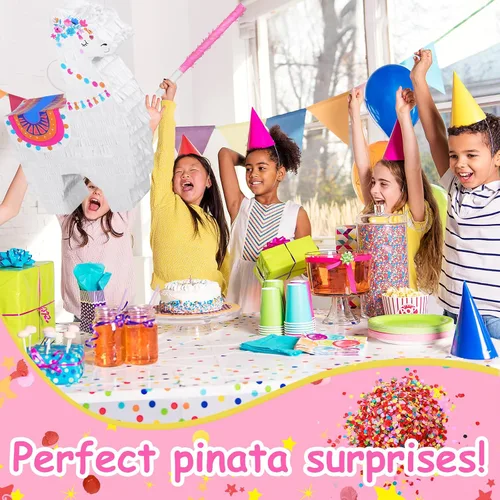 Vista 5 de Wettarn Fiesta de piñata de llama para suministros de fiesta mexicana, incluye palo de piñata y venda, confeti para celebraciones de cumpleaños