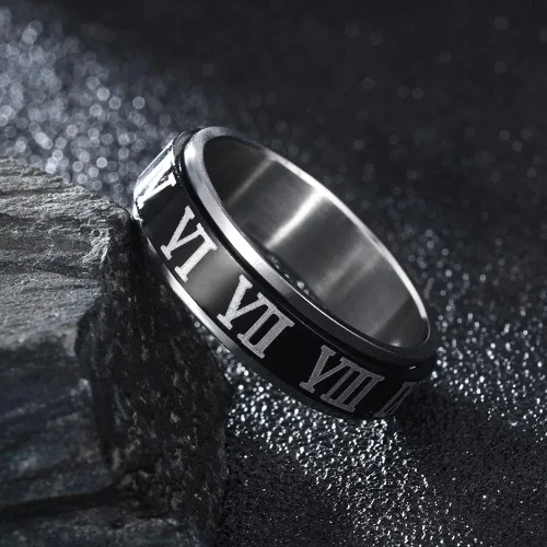 Vista 3 de HUXICUI 4-Pcs Wedding Band Ring Set for Men Womens Fidget Spinner Rings for Anxiety Stress Relief Black Engagement Ring Set
