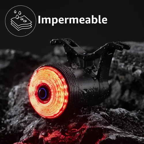 Vista 6 de ROCKBROS - Luz trasera para bicicleta, detección inteligente de frenos, encendido/apagado automático, 5 modos, USB-C