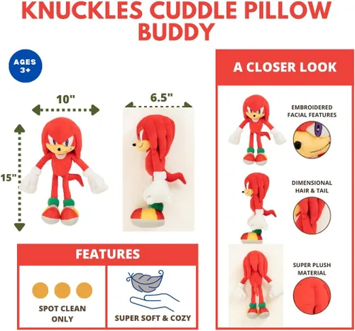 Vista 3 de Sonic The Hedgehog Anime Knuckles The Echidna - Almohada de peluche para niños, súper suave y acogedora, 18.50 pulgadas de alto, (producto oficial)