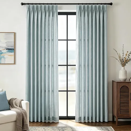Vista 16 de Cortinas de lino de 63 pulgadas, juego de 2 paneles para sala de estar, beige natural, cortinas con pliegues pellizco entrenadas con memoria