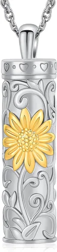 Vista 13 de Shajwo - Collar de urna cilíndrica para cenizas de girasol, joyería de cremación, colgante conmemorativo para seres queridos para hombres y mujeres