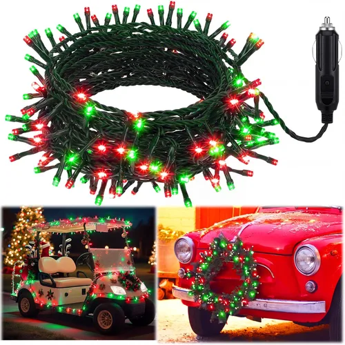 Vista 13 de Aurelema Guirnalda de luces LED de Navidad de 12 V, 33 pies, 100 luces LED para coche, decoraciones para carrito de golf, cadena de luz amarilla