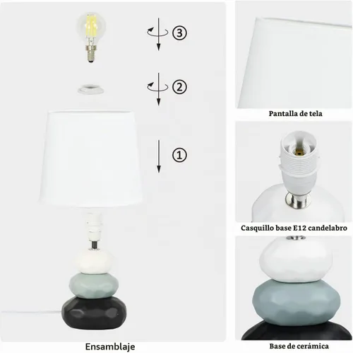Vista 6 de BERO - Lámpara de mesa pequeña blanca para sala de estar como lámpara de mesita de noche para dormitorio, lámpara de mesa moderna de cerámica Blanco
