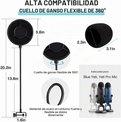 Vista 5 de Filtro de Espuma Antipop Blue Yeti - 5.5 Pulgadas de Diámetro, 6 Capas, Filtro Antipop para Cubierta de Micrófono, Pantalla Antipop Yeti Compatible