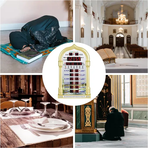 Vista 5 de Athan - Reloj de pared para oración, LED, digital, musulmán, reloj de pared islámico, tiempos de oración, mezquita, reloj de mezquita con Azan