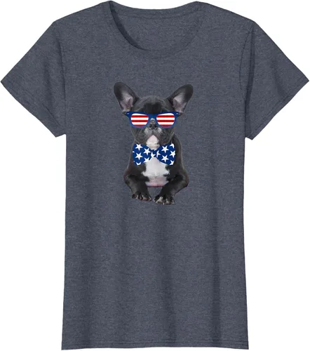 Vista 17 de Funny French Bulldog 4th de julio de Patriótico EE. UU. playera, niños 10, Blanco