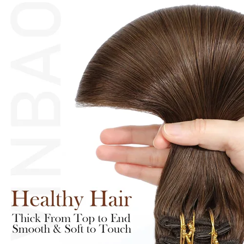 Vista 15 de VINBAO Extensiones de cabello humano con clip, balayage, color marrón ceniza a rubio caramelo, 14 pulgadas, 6 unidades, 3.53 onzas, 6