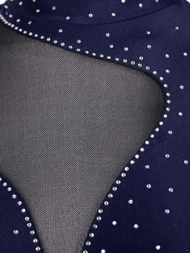 Vista 50 de iiniim Leotardo de malla para mujer, con diamantes de imitación, de malla, de manga larga, leotardos de gimnasia