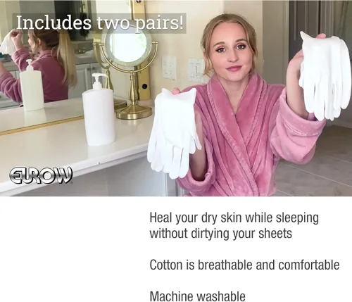 Vista 5 de Eurow Guantes hidratantes para manos secas y agrietadas, guantes de algodón curativos durante la noche, loción bloqueada para eczema, psoriasis