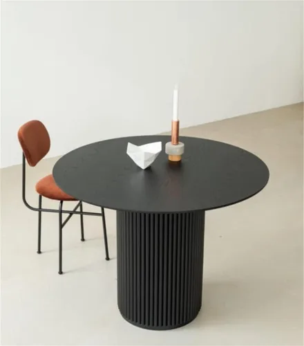 Vista 7 de Mesa de comedor redonda de madera maciza negra, mesa circular de 27.5 pulgadas de ancho para comedor, cocina, ocio, mesa de centro