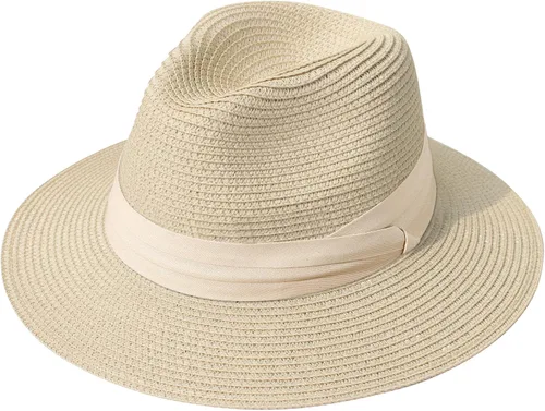 Vista 58 de Lanzom - Sombrero de paja playero para mujer, de ala ancha, plegable, estilo Fedora, UPF50+