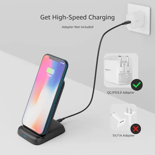 Vista 3 de Amazon Basics Soporte de carga inalámbrico certificado Qi de 10 W (iPhone 15/14/13/12/11/X, Samsung), con cable USB (sin adaptador de CA), negro