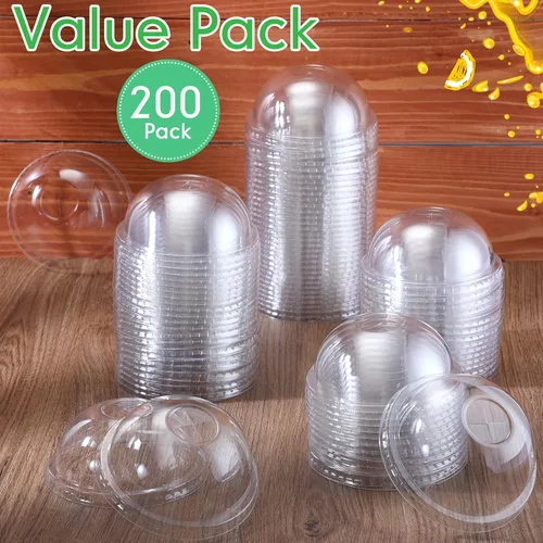 Vista 5 de Nuogo 200 tapas de cúpula de plástico a granel desechables para mascotas con ranura para popote Fit 12 oz, 16 oz, 20 oz, 24 oz Round Plastic Cups