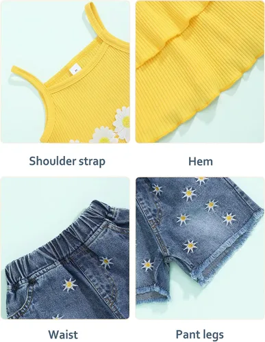 Vista 5 de Traje de verano de 2 piezas para niñas pequeñas, conjunto corto de girasol sin mangas