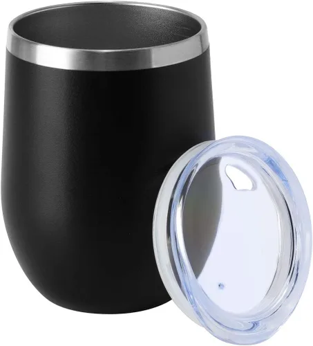 Vista 21 de HASLE OUTFITTERS Vaso de vino de 12 onzas con tapa, copas de vino sin tallo, tazas de viaje al vacío de doble pared, taza de café de acero Acero