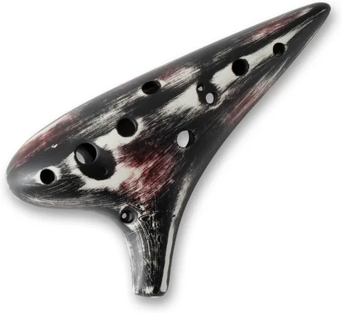 Vista 7 de Joy of Wood Thrush - Ocarina transversal de 12 agujeros en Do alto de cerámica tipo batata, con bolsa protectora y cancionero (Azul degradado)