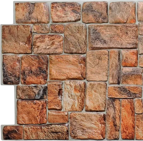Vista 26 de Dundee Deco Paneles de pared 3D de piedra sintética de PVC marrón, 3.2 pies x 2.1 pies (98cm x 63cm), paquete de 10, decoración de paneles de pared