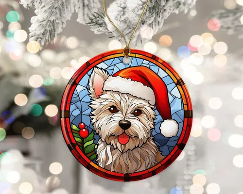 Vista 2 de West Highland Terrier - Adorno de cerámica de vitral de Navidad, adorno colgante para árbol de Navidad, adorno de vitral de perro, adorno religioso