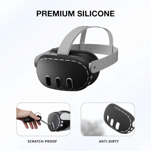 Vista 4 de VR Shell Cover Skin for Meta Quest 3 Headset Accessories, VR Headset Protector for Oculus Quest 3 VR Headsets (Silicone Black)