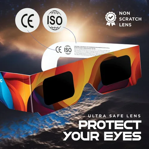 Vista 4 de Medical king Gafas de eclipse solar 2024 con certificación CE e ISO aprobadas 2024 para visión solar directa (paquete de 5)
