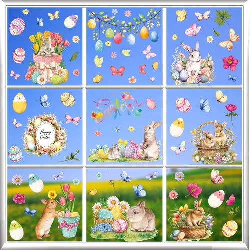 Vista 2 de 81 calcomanías de Pascua para ventana, calcomanías de Pascua para ventanas de vidrio, calcomanías de conejo de Pascua para ventanas, calcomanías