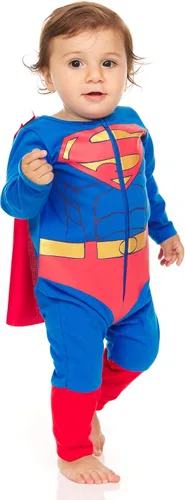 Vista 5 de DC Comics Disfraz de superhéroe para bebé, body con cremallera y capa, disfraz de Superman para bebé y disfraz de Batman para bebé