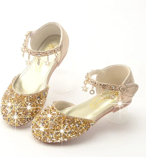 Vista 4 de Zapatos planos de ballet Mary Jane con diamantes de imitación para niña, con brillantina, para niña de las flores, para boda, fiesta, zapatos