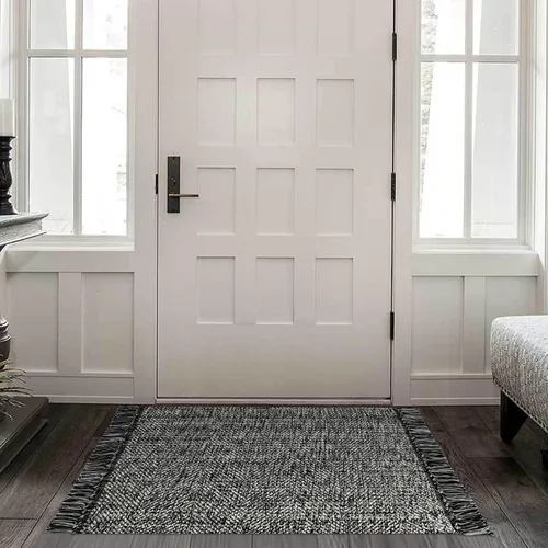 Vista 47 de Collive Alfombra de Baño Negra, 2' x 3' Tejida a Mano Lavable Alfombras Pequeñas de Cocina, Alfombra de Entrada Reversible de Algodón Alfombra