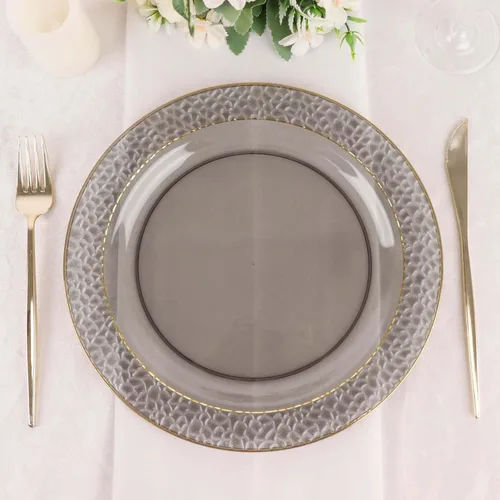 Vista 12 de Efavormart - Paquete de 10 platos de postre de plástico martillado de oro rosa rubor de 7.5 pulgadas con borde dorado, platos redondos desechables