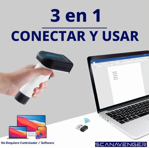 Vista 4 de ScanAvenger Escáner de Código de Barras Bluetooth Inalámbrico Portátil 1D&2D con Soporte Bluetooth: Escáner de Mano 3-en-1, Inalámbrico, Pistola