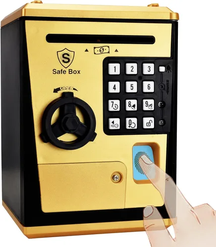 Vista 11 de Banco seguro para niños, alcancía con contraseña y bloqueo de huellas dactilares, banco de dinero de voz, regalo genial y educativo para niños