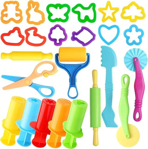 Vista 8 de Kit de herramientas de masa, 9 piezas básicas de arcilla y masa para niños, incluye rodillo, rodillos, tijeras de seguridad, extrusora de masa