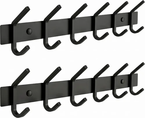 Vista 27 de Perchero de Abrigos Pequeño Negro Mate para Pared – Riel de Ganchos de Acero Inoxidable de 6 Pulgadas con 2 Ganchos Dobles para Abrigos
