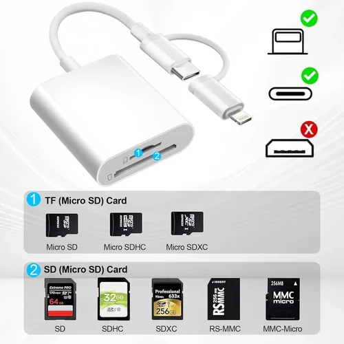 Vista 4 de Lector de tarjetas SD para iPhone, iPad Mac, USB C y Lightning Dual Connector Adaptador de cámara digital para iPhone, adaptador de tarjeta SD