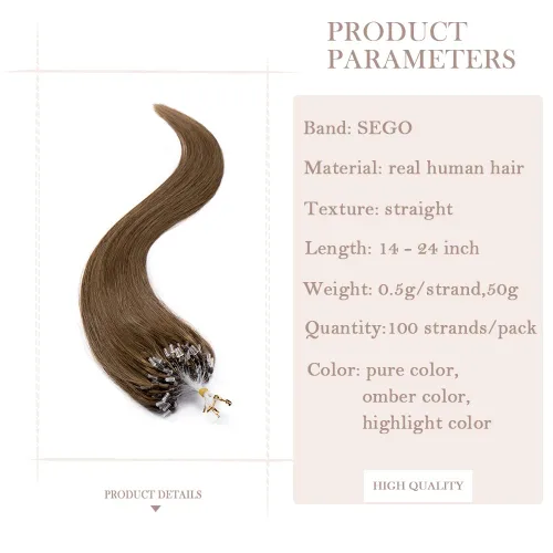 Vista 44 de SEGO Extensiones de cabello humano con micro cuentas, extensiones de cabello humano con micro bucle, lacio, natural, fusión fría, 1.76 oz/paquete