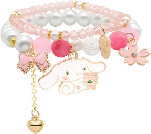 Vista 6 de Pulsera de cristal Kawaii con cuentas elásticas de dibujos animados, conjunto de pulseras a juego de pulseras de cuentas de cristal azul, rosa