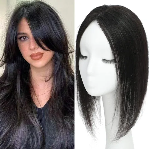 Vista 15 de Aimeolyn Toppers de cabello para mujer, cabello humano real, sin flequillo, extensiones de cabello superior para adelgazar, base de encaje Haisr