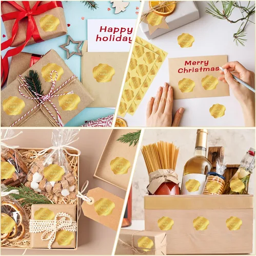 Vista 7 de 300 calcomanías doradas de sello de sobres de Navidad en relieve, calcomanías de Feliz Navidad para sellado de sobres, calcomanías de Navidad