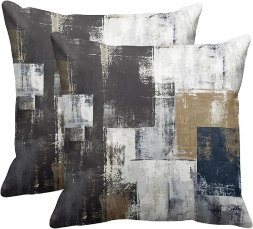 Vista 23 de Emvency Juego de 2 fundas de almohada modernas con pintura abstracta negra, blanca y gris, fundas de almohada decorativas para sofá, decoración