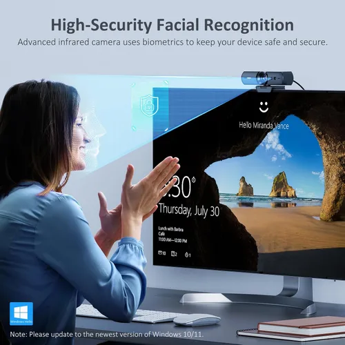Vista 2 de NexiGo HelloCam, cámara web 1080P con Windows Hello, verdadera privacidad, obturador electrónico automático, cámara de computadora, micrófono