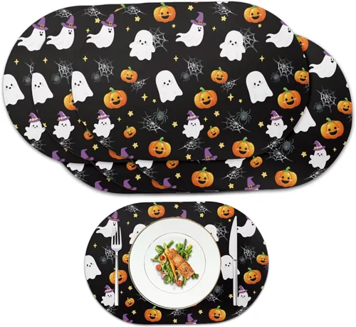 Vista 10 de Autumn Placemats Set of 2 Waterproof Wipeable 12X18 Inch Faux Leather Non Slip Heat Resistant Mats for Thanksgiving Dinner Outdoor Decor