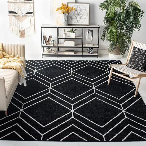 Vista 25 de SAFAVIEH Adirondack Collection - Alfombra decorativa, 2 x 3 pies, color negro y marfil, diseño geométrico moderno, no desprende pelusa y de fácil
