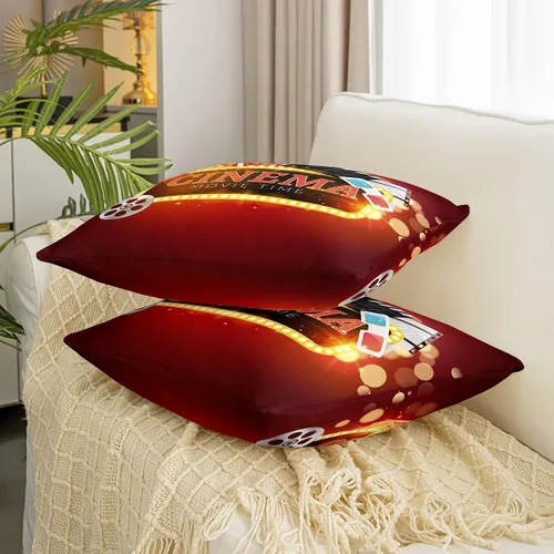 Vista 3 de Juego de 2 fundas de almohada estilo cine vintage de 18 x 18 pulgadas, fundas de almohada decorativas para sofá cama con temática de película