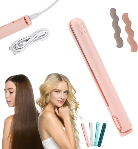 Vista 11 de RJDJ Mini rizador de doble propósito, alisador y rizador de pelo 2 en 1, calentador de cerámica, portátil, recargable por USB, adecuado para cabello
