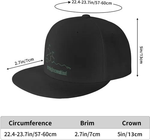 Vista 2 de Snapback Hat THC-Molecule-Weed-Cannabis Trucker Hat Hip Hop Classic Plaid Flat Gorra de béisbol negra, Negro